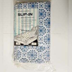 Vtg Neva Slip Duvet Zippered Comforter Blanket Cover Blue Floral 80x90 Style 982